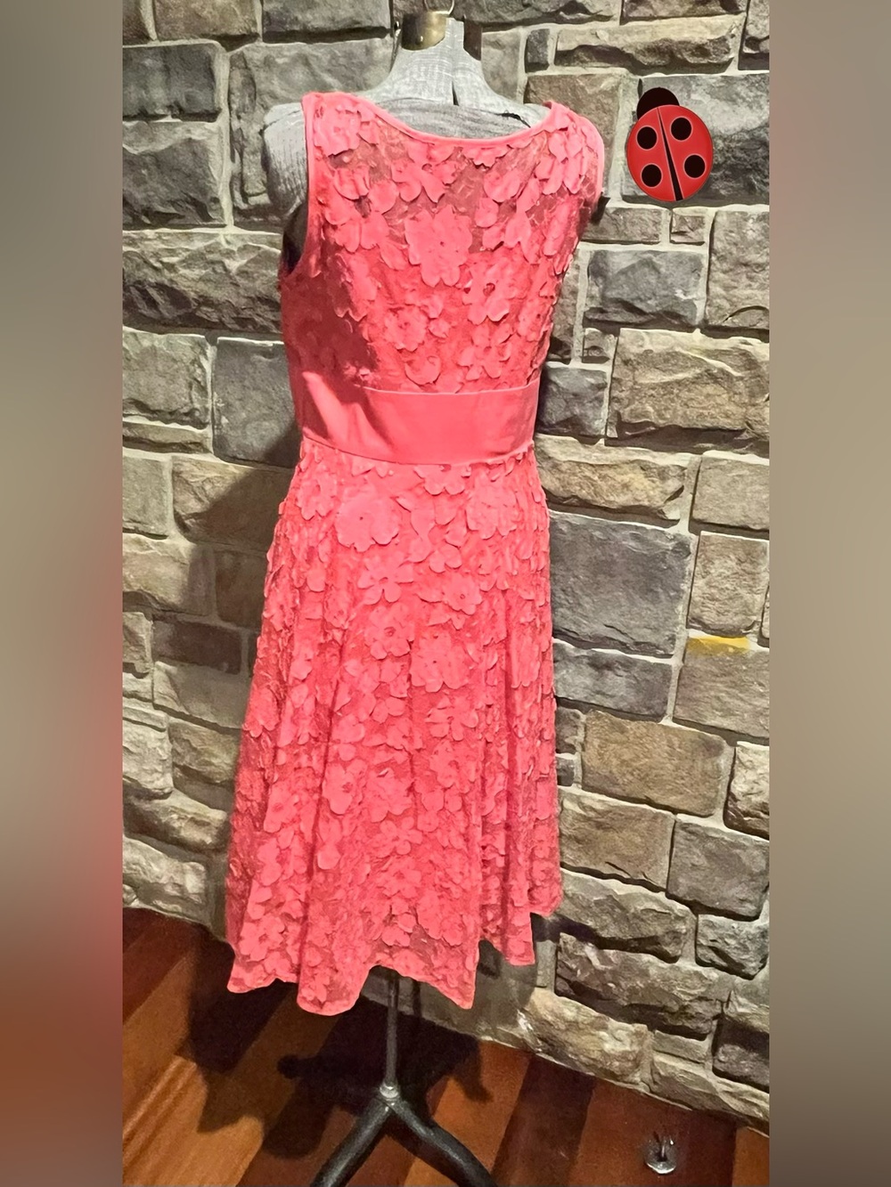 Coldwater Creek Coral Pink floral lace Dress size 12 - Picture 2 of 5